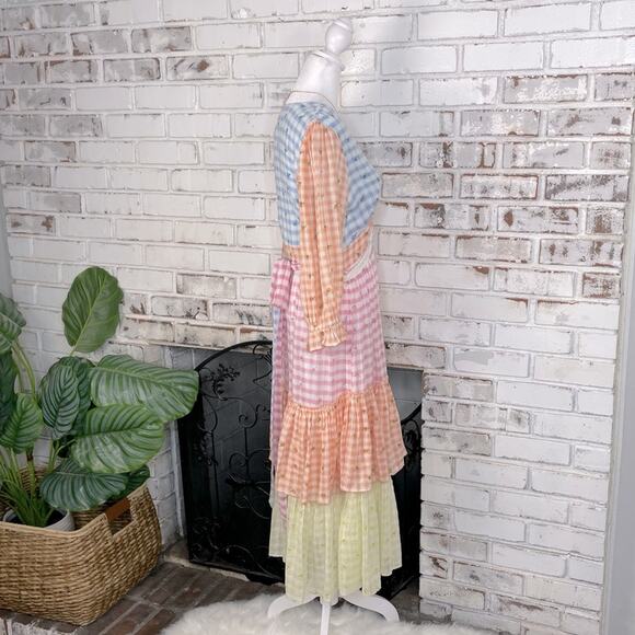 Love Shack Fancy Romantic Cottage Core Plaid Midi Puff Sleeve Ruffle Dress 8 - Picture 6 of 13